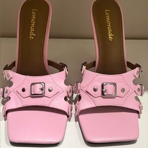 Lemonade Pink Buckle Mules